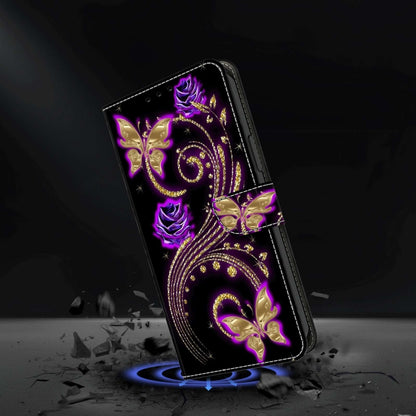 For Xiaomi 13 Crystal 3D Shockproof Protective Leather Phone Case(Purple Flower Butterfly) - 13 Cases by buy2fix | Online Shopping UK | buy2fix