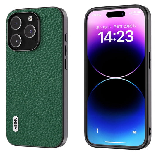 For iPhone 15 Pro ABEEL Genuine Leather Litchi Texture Phone Case(Green) - iPhone 15 Pro Cases by buy2fix | Online Shopping UK | buy2fix