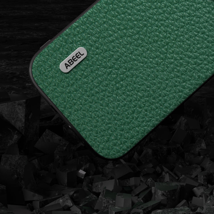 For iPhone 15 Pro ABEEL Genuine Leather Litchi Texture Phone Case(Green) - iPhone 15 Pro Cases by buy2fix | Online Shopping UK | buy2fix