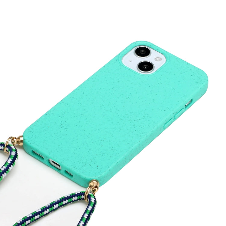 For iPhone 15 Plus Wheat Straw Material + TPU Phone Case with Lanyard(Green) - iPhone 15 Plus Cases by buy2fix | Online Shopping UK | buy2fix