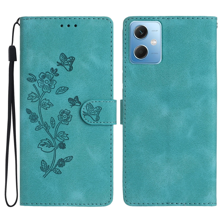 For Xiaomi Redmi Note 12 5G Flower Butterfly Embossing Pattern Leather Phone Case(Sky Blue) - Note 12 Cases by buy2fix | Online Shopping UK | buy2fix