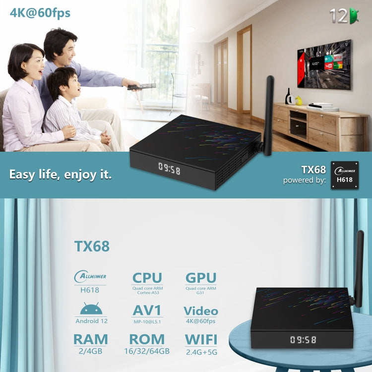 H618-TX68 Android 12.0 Allwinner H618 Quad Core Smart TV Box, Memory:4GB+32GB(EU Plug) - Allwinner H6 by buy2fix | Online Shopping UK | buy2fix