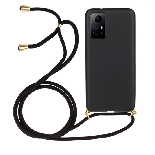 For Xiaomi Redmi Note 12S Wheat Straw Material + TPU Phone Case with Lanyard(Black) - Xiaomi Cases by buy2fix | Online Shopping UK | buy2fix