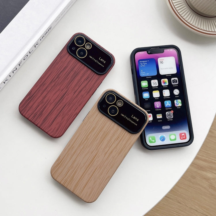 For iPhone 12 Wood Grain TPU Phone Case with Lens Film(Khaki) - iPhone 12 / 12 Pro Cases by buy2fix | Online Shopping UK | buy2fix