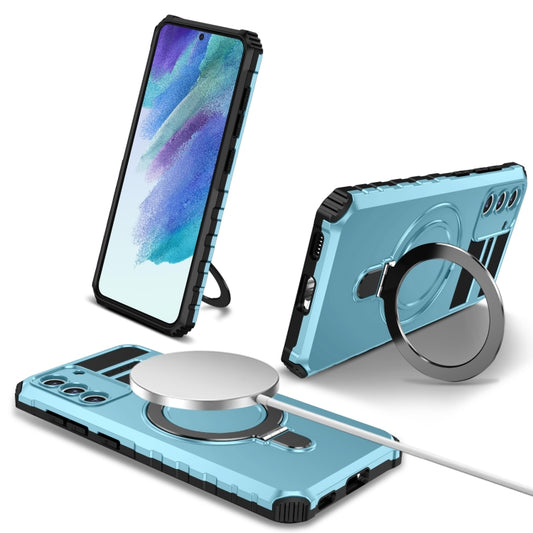 For Samsung Galaxy S21 FE 5G MagSafe Magnetic Holder Phone Case(Light Blue) - Galaxy S22 Ultra 5G Cases by buy2fix | Online Shopping UK | buy2fix