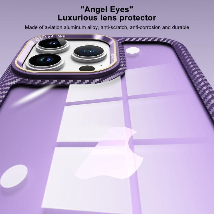 For iPhone 13 Pro Carbon Fiber Transparent Back Panel Phone Case(Purple) - iPhone 13 Pro Cases by buy2fix | Online Shopping UK | buy2fix