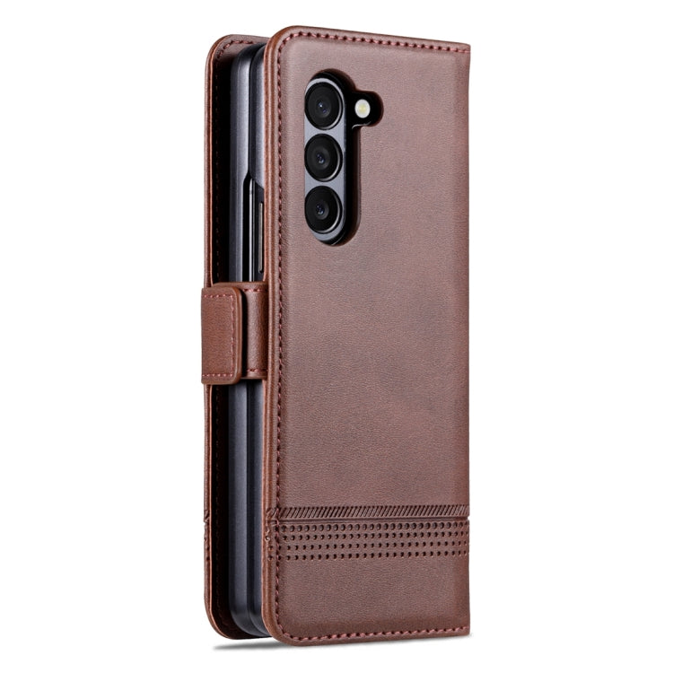 For Samsung Galaxy Z Fold5 5G AZNS Magnetic Calf Texture Flip Leather Phone Case(Dark Brown) - Galaxy Z Fold5 Cases by AZNS | Online Shopping UK | buy2fix