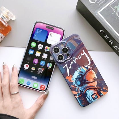 For iPhone 11 Pro Painted Pattern Precise Hole PC Phone Case(Orange White Astronaut) - iPhone 11 Pro Cases by buy2fix | Online Shopping UK | buy2fix