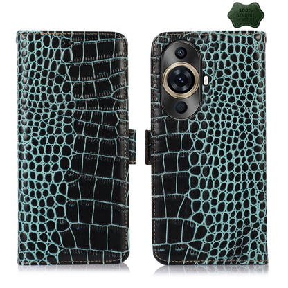 For Huawei Nova 11 Pro / 11 Ultra Crocodile Top Layer Cowhide Leather Phone Case(Green) - Huawei Cases by buy2fix | Online Shopping UK | buy2fix