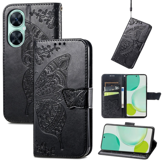 For Huawei nova 11i / Enjoy 60 Pro Butterfly Love Flower Embossed Flip Leather Phone Case(Black) - Huawei Cases by buy2fix | Online Shopping UK | buy2fix