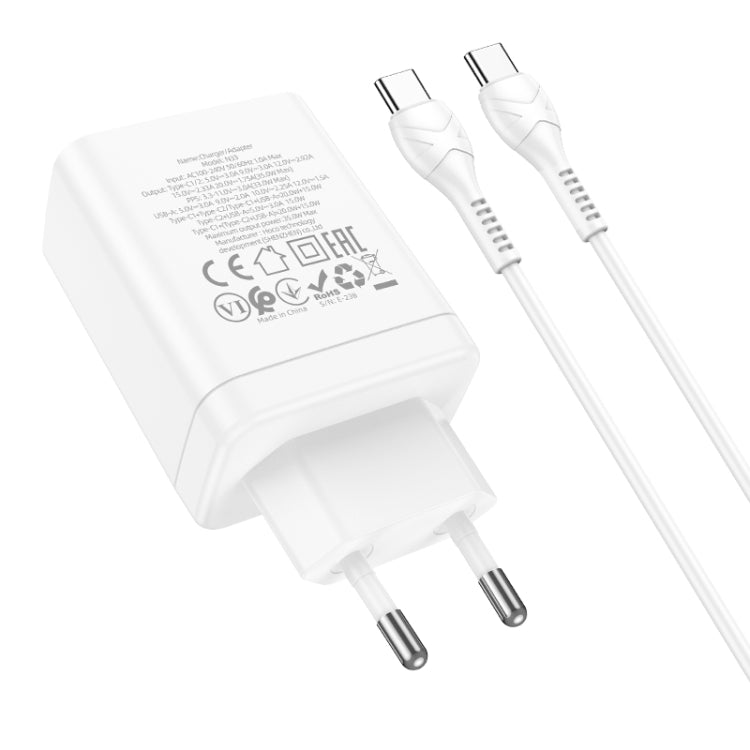hoco N33 Start PD35W Dual Type-C + USB Charger with Type-C to Type-C Cable, EU Plug(White) - USB Charger by hoco | Online Shopping UK | buy2fix