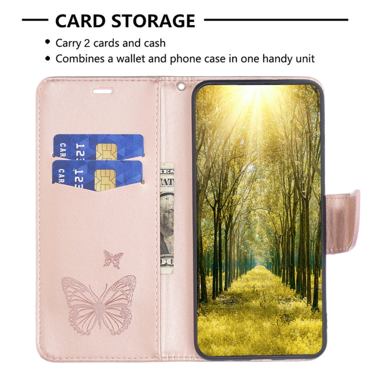 For Samsung Galaxy A25 5G Embossing Two Butterflies Pattern Leather Phone Case(Rose Gold) - Galaxy Phone Cases by buy2fix | Online Shopping UK | buy2fix