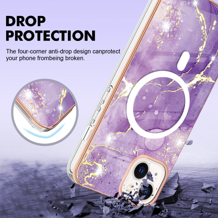 For iPhone 14 Plus Marble Pattern Dual-side IMD Magsafe TPU Phone Case(Purple 002) - iPhone 14 Plus Cases by buy2fix | Online Shopping UK | buy2fix