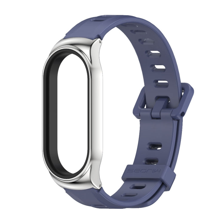 For Xiaomi Mi Band 8 Mijobs CS Case Flat Hole Silicone Watch Band(Blue Silver) - Watch Bands by MIJOBS | Online Shopping UK | buy2fix