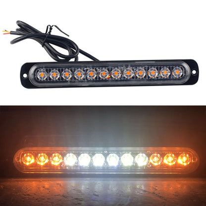 DC12V-24V / 36W Car Truck Emergency Strobe Flash Warning Light 12LEDs Long Ultra-thin Side Lights(Yellow + White + Yellow) - In Car by buy2fix | Online Shopping UK | buy2fix