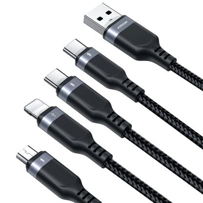 JOYROOM A18 3.5A USB to 8 Pin+Dual USB-C/Type-C+Micro USB 4 in 1 Data Cable, Length: 1.2m(Black) - Multifunction Cable by JOYROOM | Online Shopping UK | buy2fix
