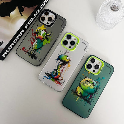 For iPhone 15 Pro Max Double Layer Color Silver Series Animal Oil Painting Phone Case(Big Eyed Bunny) - iPhone 15 Pro Max Cases by buy2fix | Online Shopping UK | buy2fix