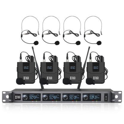 XTUGA A140-B Wireless Microphone System 4 BodyPack Headset Lavalier Microphone(UK Plug) - Microphone by XTUGA | Online Shopping UK | buy2fix
