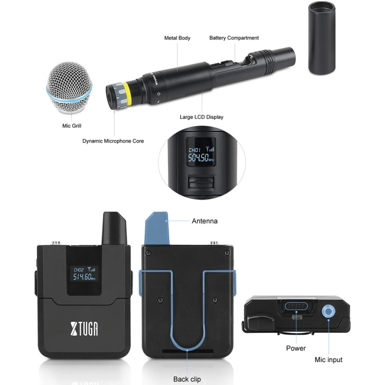XTUGA A140-H Wireless Microphone System 4 Channel UHF Handheld Microphone(US Plug) - Microphone by XTUGA | Online Shopping UK | buy2fix