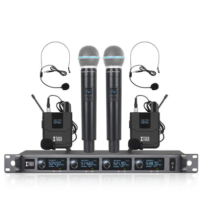 XTUGA A140-HB Wireless Microphone System 4 Channel Handheld Lavalier Headset Microphone(AU Plug) - Microphone by XTUGA | Online Shopping UK | buy2fix