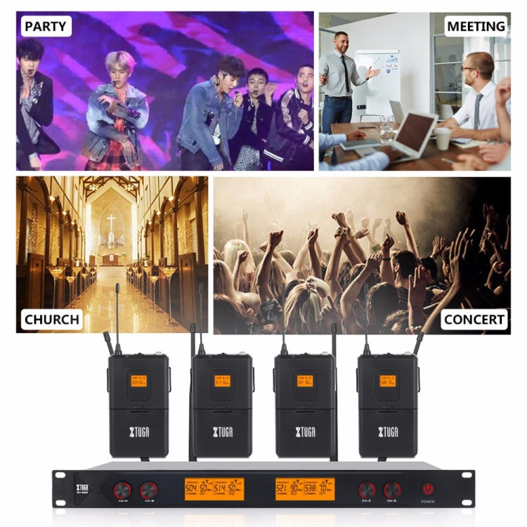 XTUGA A400-B Professional 4-Channel UHF Wireless Microphone System with 4 BodyPack Lavalier Headset Microphone(UK Plug) - Microphone by XTUGA | Online Shopping UK | buy2fix