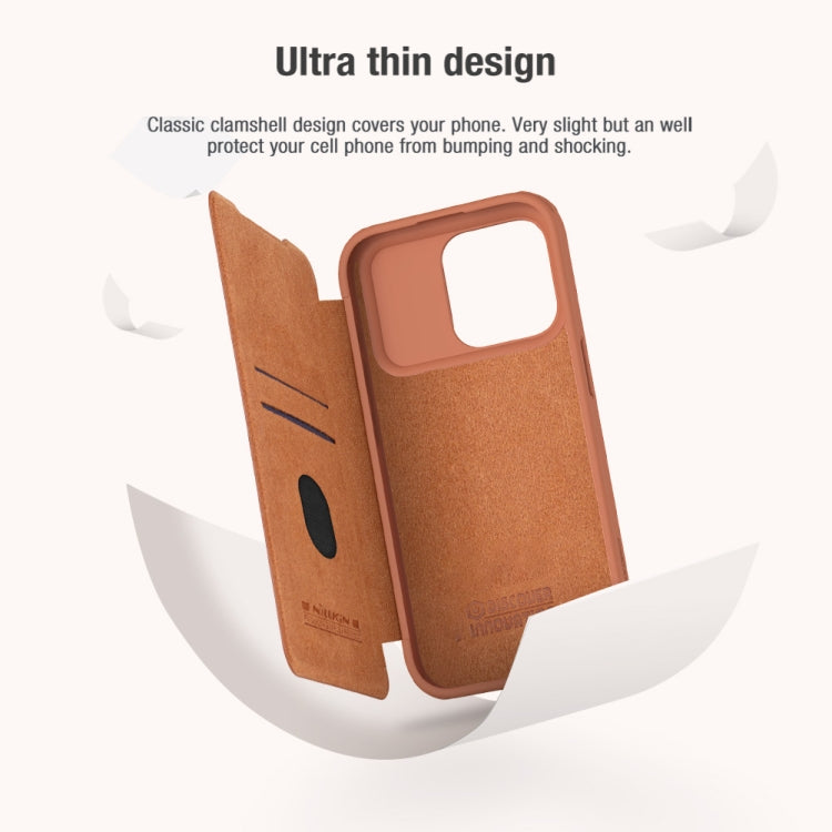 For iPhone 15 Pro NILLKIN QIN Series Pro Sliding Camera Cover Design Leather Phone Case(Brown) - iPhone 15 Pro Cases by NILLKIN | Online Shopping UK | buy2fix