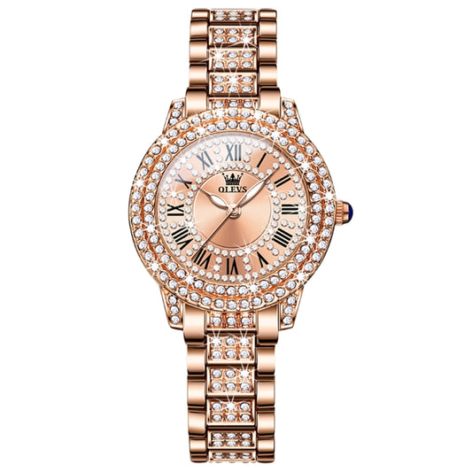 OLEVS 9943 Women Diamond Waterproof Quartz Watch(Rose Gold Roman) - Metal Strap Watches by OLEVS | Online Shopping UK | buy2fix