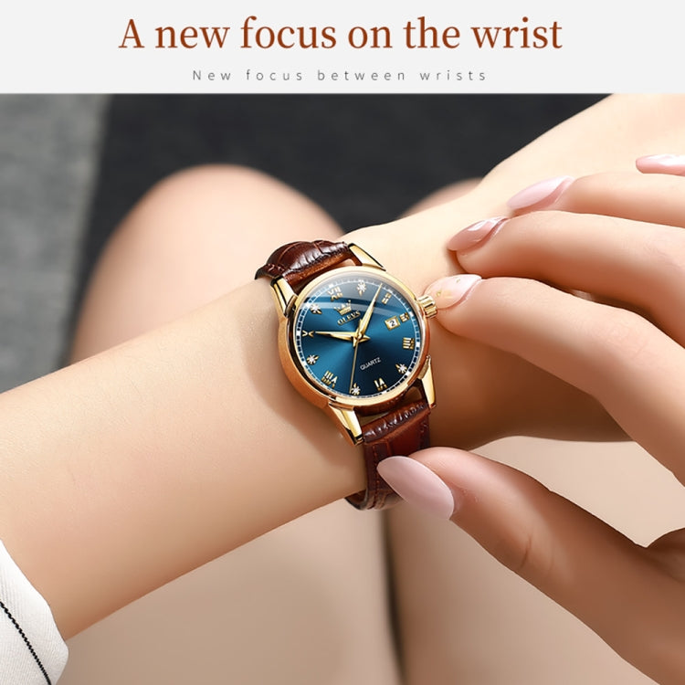 OLEVS 6896 Women Multifunctional Luminous Waterproof Quartz Watch(Blue) - Leather Strap Watches by OLEVS | Online Shopping UK | buy2fix