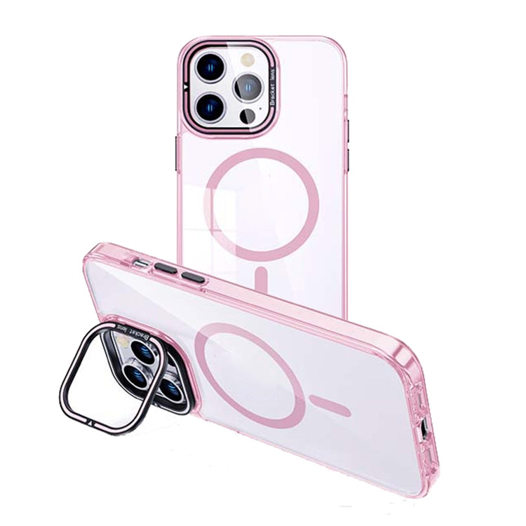For iPhone 14 Pro MagSafe Magnetic Invisible Holder Transparent Phone Case(Pink) - iPhone 14 Pro Cases by buy2fix | Online Shopping UK | buy2fix
