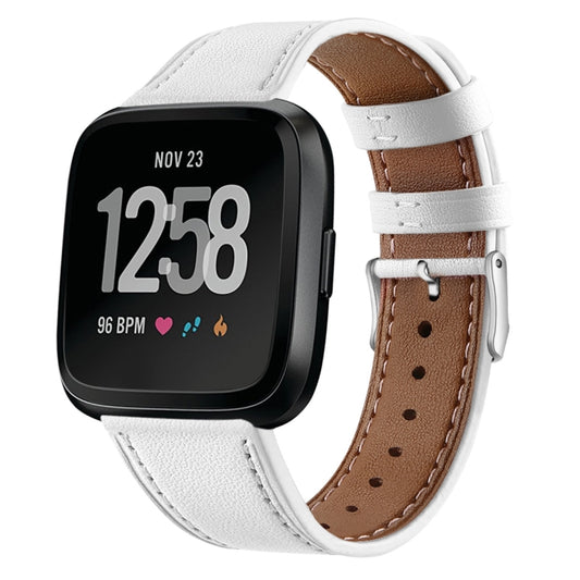 For Fitbit Versa 2 / Fitbit Versa / Fitbit Versa Lite Leather Watch Band with Round Tail Buckle(White) - Smart Wear by buy2fix | Online Shopping UK | buy2fix