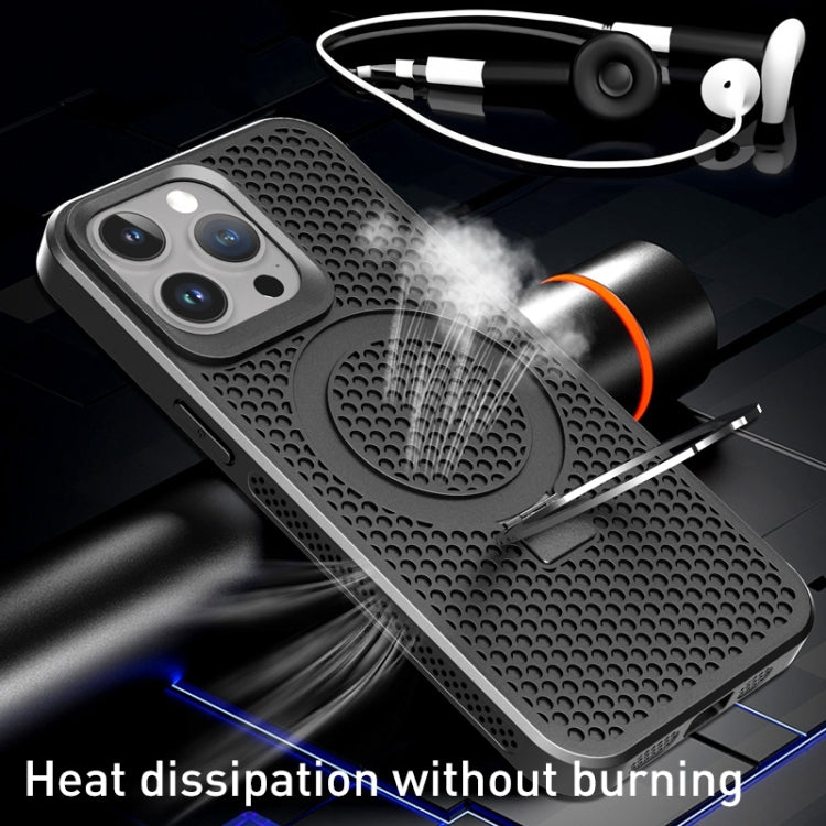 For iPhone 15 Skin Feel PC+TPU Cooling Magnetic Magsafe Phone Case with Stand(Black) - iPhone 15 Cases by buy2fix | Online Shopping UK | buy2fix