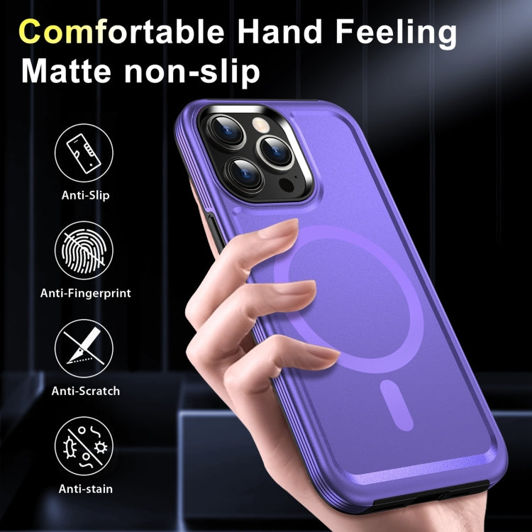 For iPhone 15 Pro Max Shield Armor MagSafe TPU Hybrid PC Phone Case(Purple) - iPhone 15 Pro Max Cases by buy2fix | Online Shopping UK | buy2fix