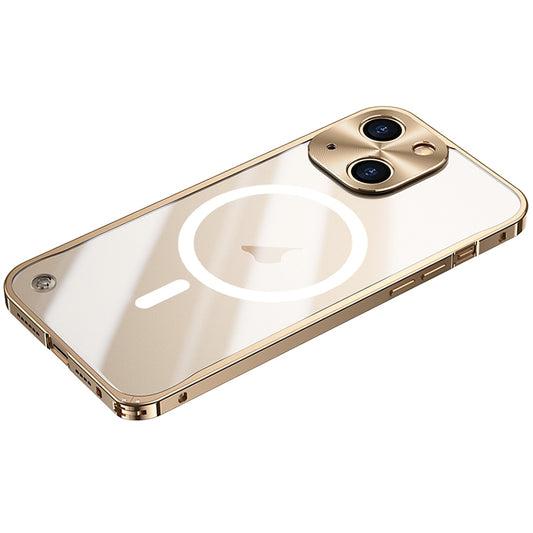 For iPhone 15 Metal Frame Frosted PC Shockproof MagSafe Case(Gold) - iPhone 15 Cases by buy2fix | Online Shopping UK | buy2fix