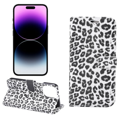 For iPhone 15 Pro Max Leopard Pattern Horizontal Flip Leather Phone Case(White) - iPhone 15 Pro Max Cases by buy2fix | Online Shopping UK | buy2fix