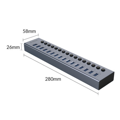 ORICO BT2U3-16AB-GY-BP 16 Ports USB 3.0 HUB with Individual Switches(EU Plug) - USB 3.0 HUB by ORICO | Online Shopping UK | buy2fix