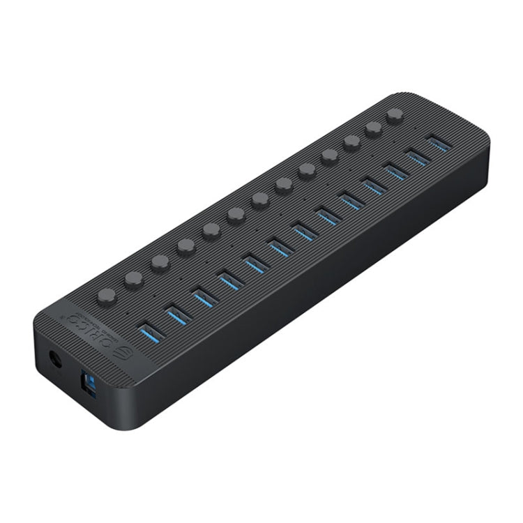 ORICO CT2U3-13AB Plastic Stripes 13 Ports USB 3.0 HUB with Individual Switches, Plug:EU Plug(Black) - USB 3.0 HUB by ORICO | Online Shopping UK | buy2fix