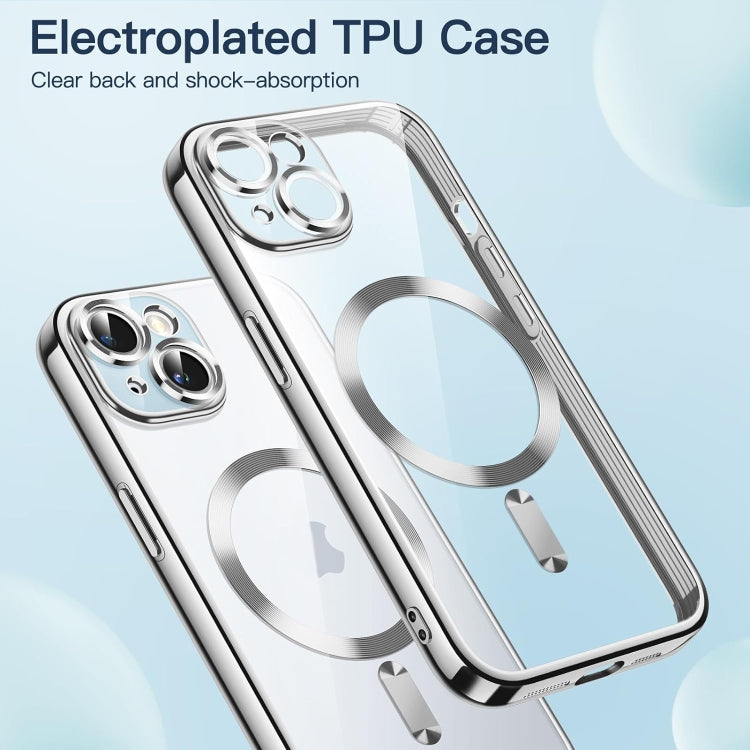 For iPhone 15 Magsafe Magnetic Transparent Electroplated TPU Phone Case(Silver) - iPhone 15 Cases by buy2fix | Online Shopping UK | buy2fix