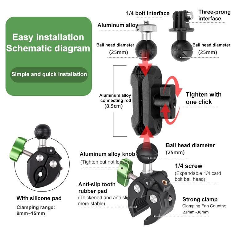 RUIGPRO Crab Clamp Action Camera Bracket 3-claw Ball Head Mount with Rod - Holder by RUIGPRO | Online Shopping UK | buy2fix