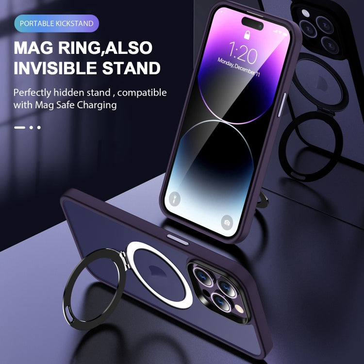 For iPhone 14 Plus MagSafe Holder Skin-feel PC Hybrid TPU Phone Case(Dark Purple) - iPhone 14 Plus Cases by buy2fix | Online Shopping UK | buy2fix
