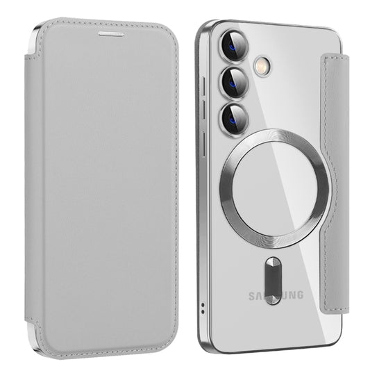For Samsung Galaxy S24 5G MagSafe Magnetic RFID Anti-theft Leather Phone Case(Grey) - Galaxy S24 5G Cases by buy2fix | Online Shopping UK | buy2fix