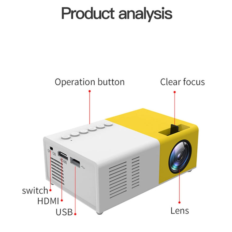 J9 1920x1080P 15 ANSI Portable Home Theater Mini LED HD Digital Projector, Basic Version, US Plug(Black White) - Consumer Electronics by buy2fix | Online Shopping UK | buy2fix