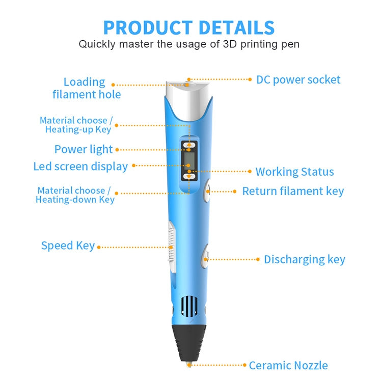 Hand-held 3D Printing Pen, USB Plug(Blue) - Consumer Electronics by buy2fix | Online Shopping UK | buy2fix