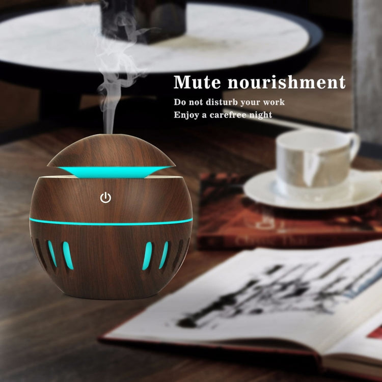 Wood Grain USB Hollowed-out Humidifier Seven Color Aromatherapy Lamp Automatic Alcohol Sprayer with Remote Control(Dark Brown-3) - Home & Garden by buy2fix | Online Shopping UK | buy2fix