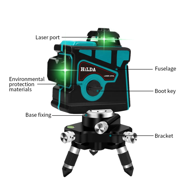 Hilda LS055 Laser Level 12 Lines 3D Self-leveling 360 Cross Horizontal Vertical Level Green Beam - Consumer Electronics by buy2fix | Online Shopping UK | buy2fix