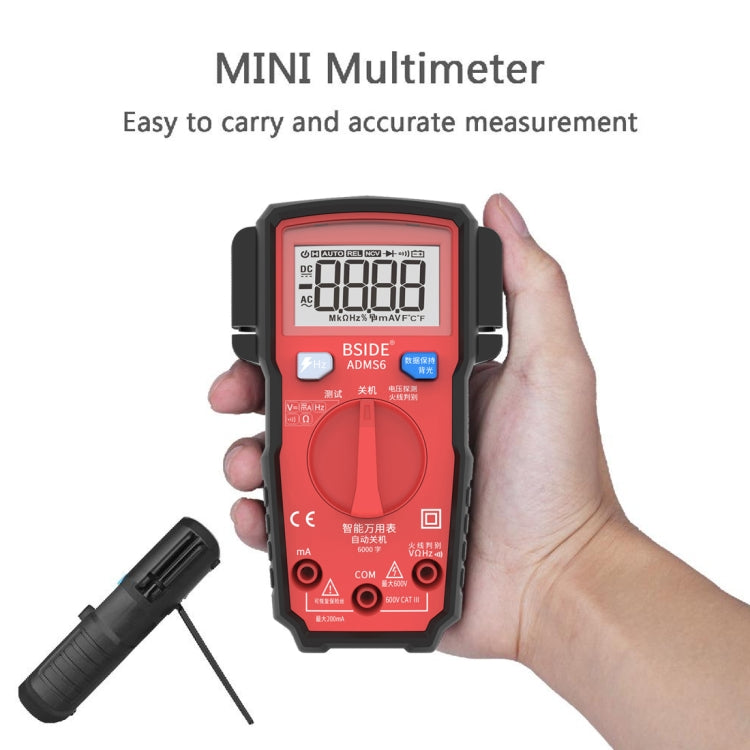 BSIDE ADMS6 High-precision Fully Automatic Small Digital Intelligent Multimeter with HD Digital Display & Shockproof Cover, Support Function Range Switch & Double-sided Pen Holder (Red) - Consumer Electronics by buy2fix | Online Shopping UK | buy2fix