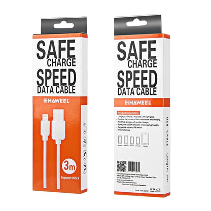 HAWEEL 3m High Speed 8 Pin to USB Sync and Charging Cable for iPhone, iPad(White) - Apple Accessories by buy2fix | Online Shopping UK | buy2fix