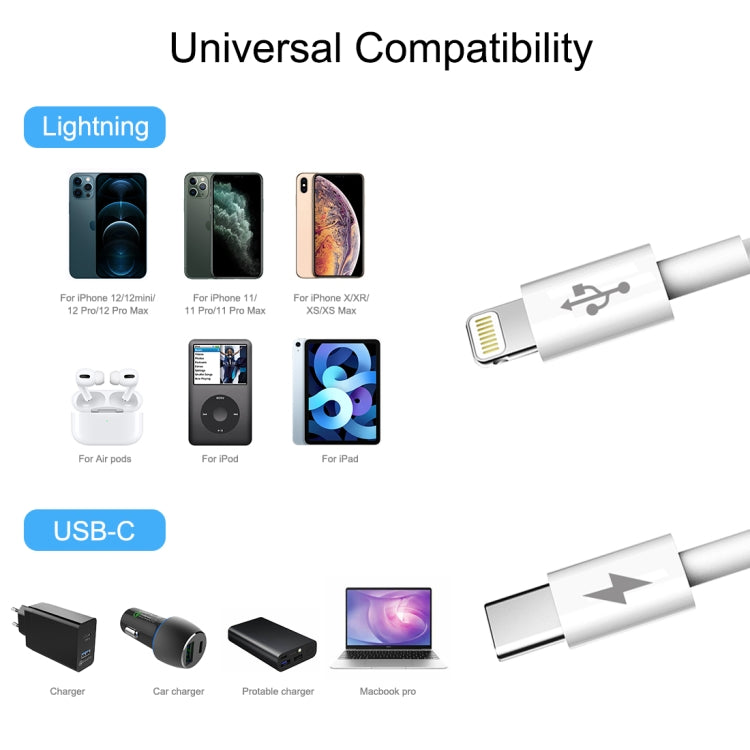 HAWEEL 25W 3A USB-C / Type-C to 8 Pin PD Fast Charging Cable for iPhone, iPad, Cable Length:1m - Normal Style Cable by buy2fix | Online Shopping UK | buy2fix