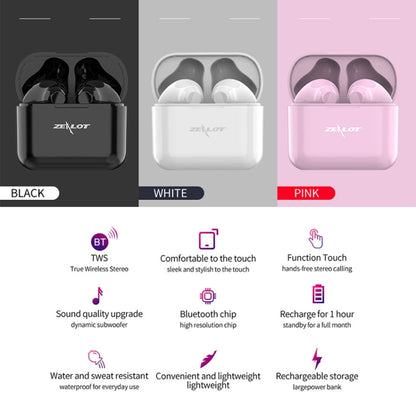 ZEALOT T3 Bluetooth 5.0 TWS Wireless Bluetooth Earphone with Charging Box, Support Touch & Call & Power Display(White) - TWS Earphone by ZEALOT | Online Shopping UK | buy2fix