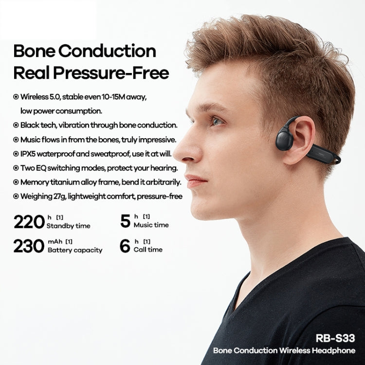 REMAX RB-S33 Bone Conduction Wireless 5.0 Sports Earphone(Black) - Neck-mounted Earphone by REMAX | Online Shopping UK | buy2fix