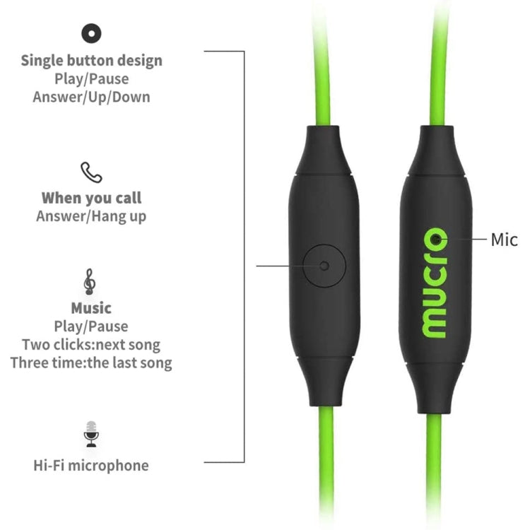 Mucro MB-232 Running In-Ear Sport Earhook Wired Stereo Headphones for Jogging Gym(Green) - Sport Earphone by Mucro | Online Shopping UK | buy2fix